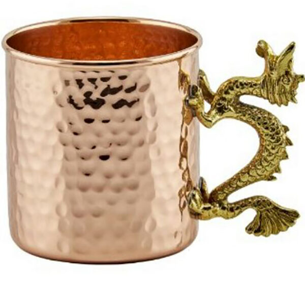 Copper Mug Hammered Dragon Brass Handle